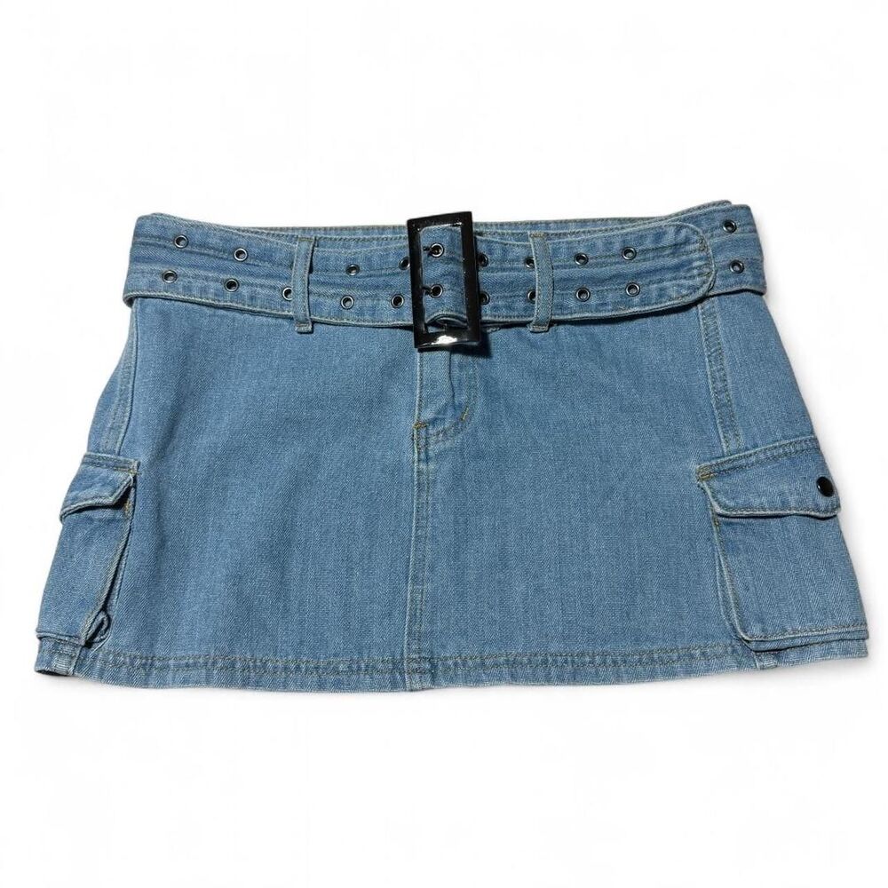 Princess Polly Blue Denim Mini Cargo Skirt with Belt Women’s Size 4